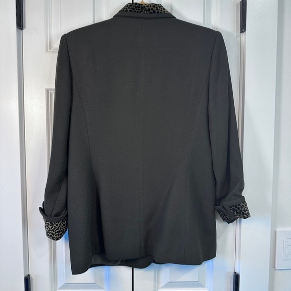 Kasper ASL Petite Black Leopard Trim Double Breasted Blazer Pants Suit Set 6P - Picture 4 of 13